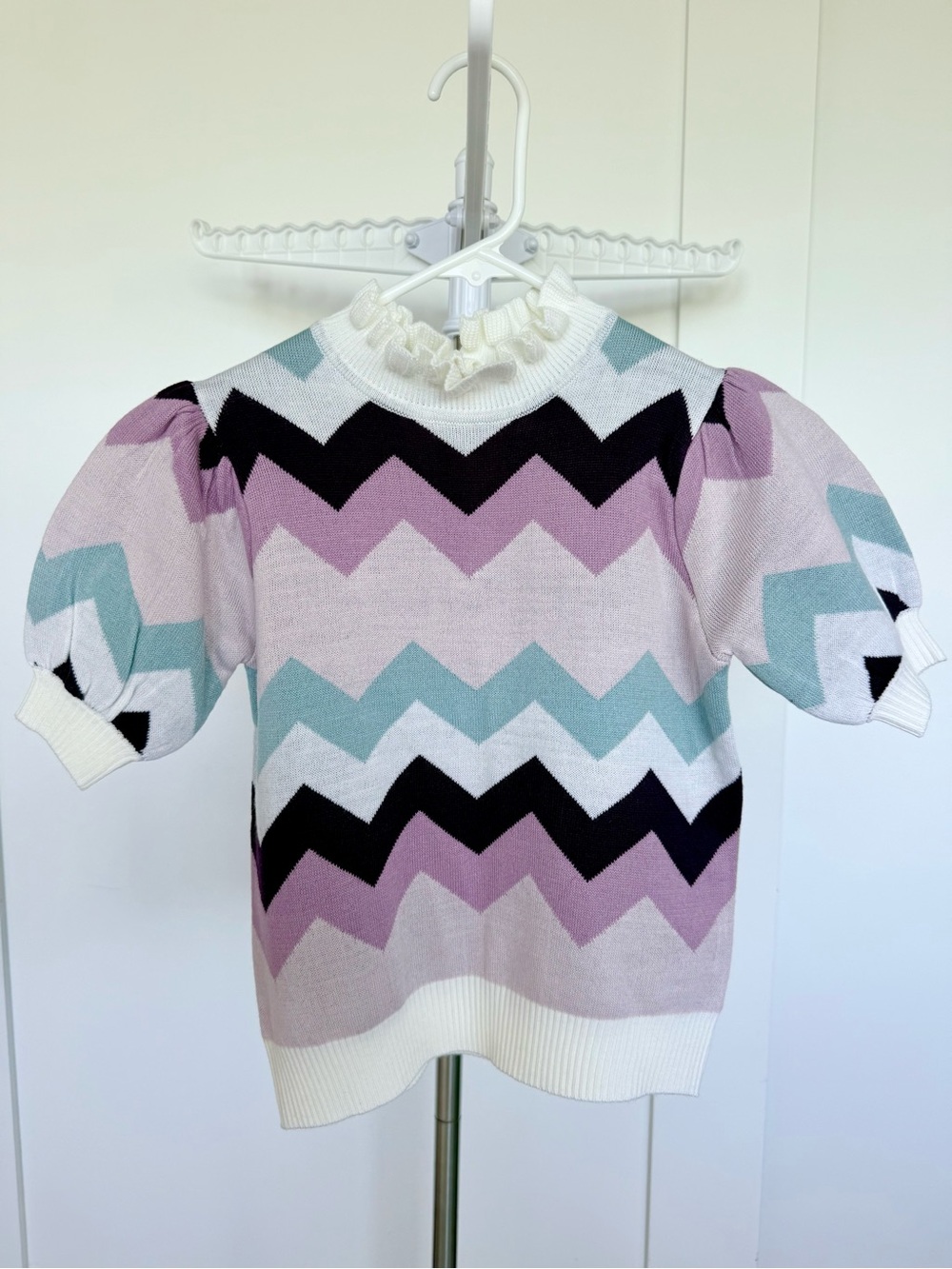 Janie and Jack Chevron Puff-Sleeve Knit Top